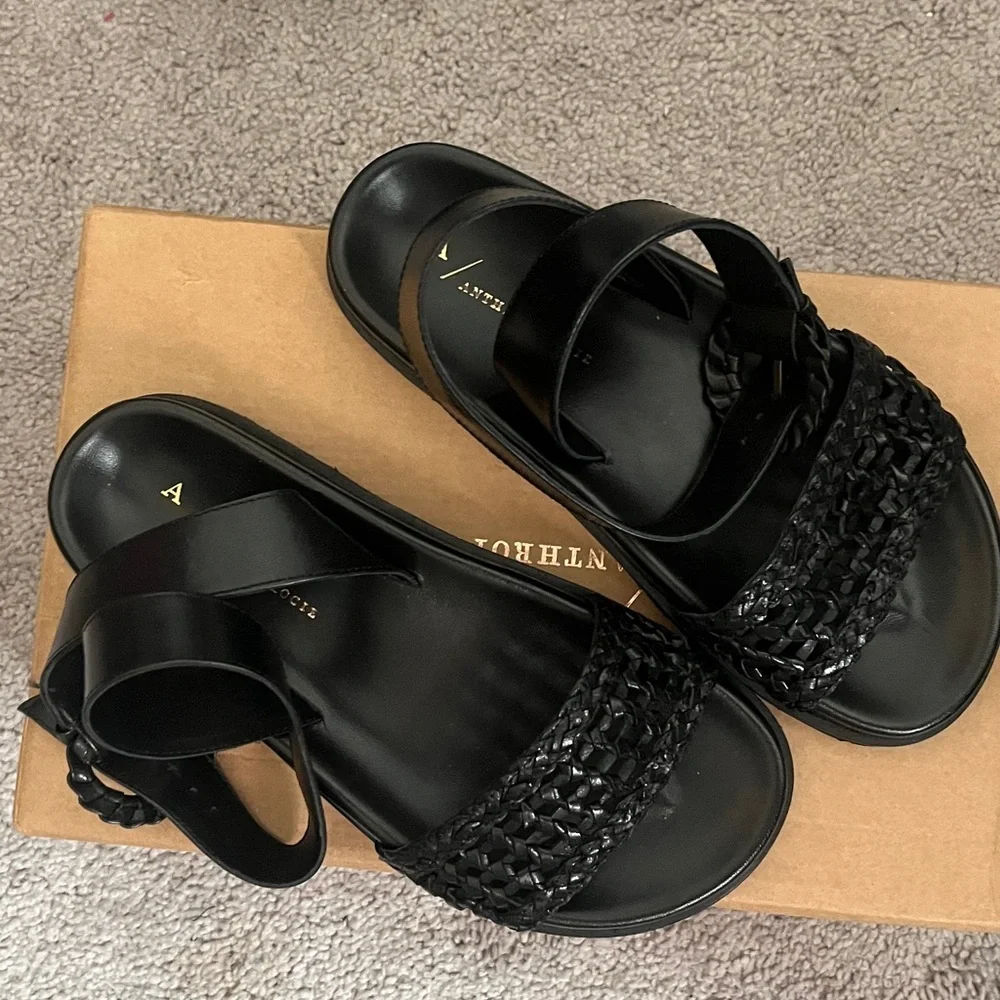 Anthropologie Woven Black Sandal Size 6